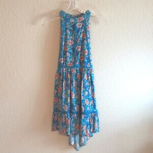 Anthropologie Sunday Mi Amor Blue Rose Backless Halter Mini Ruffle Sun Dress M